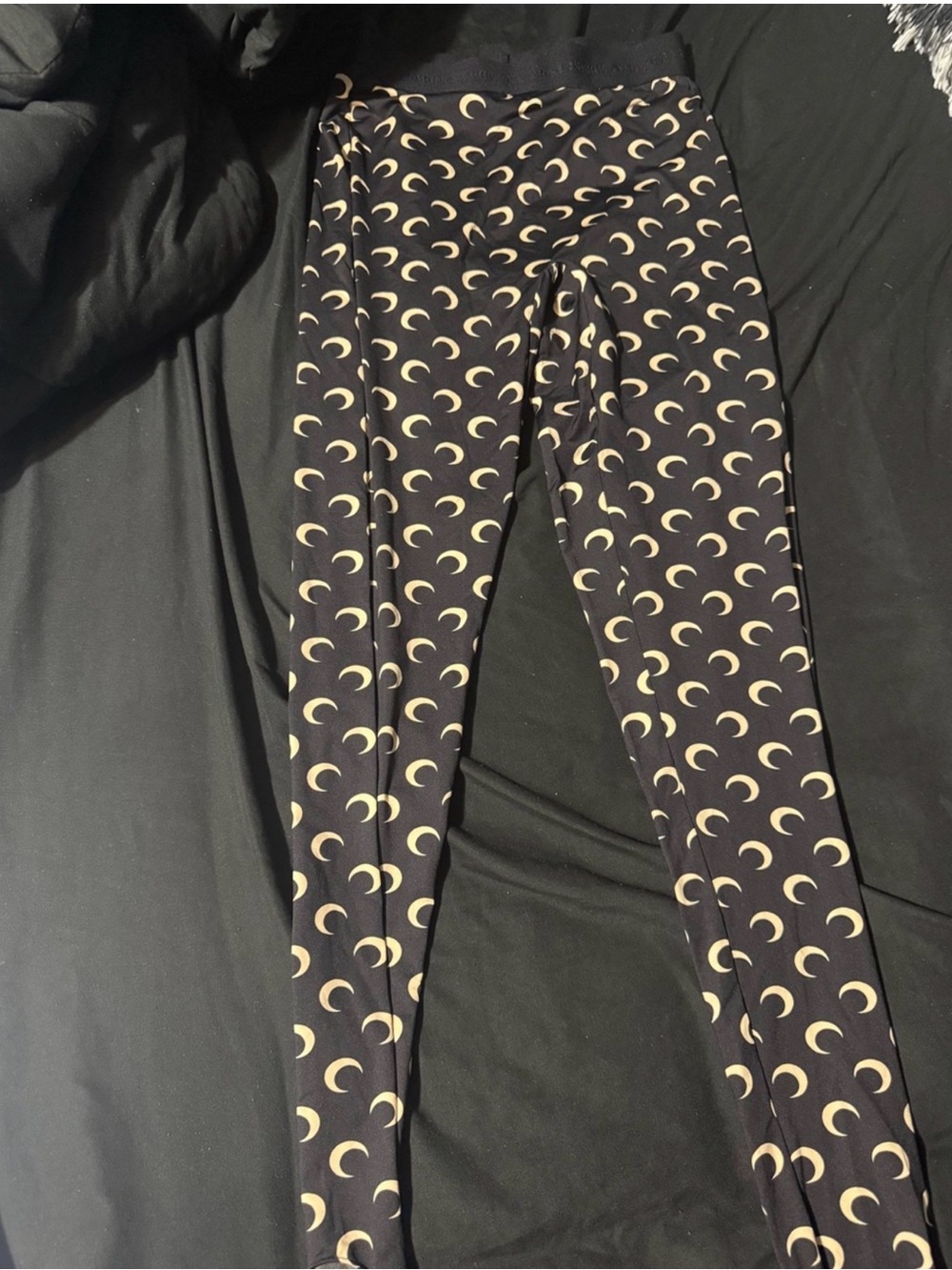Marine Serre Black Leggings with Cream Crescent Moon Print